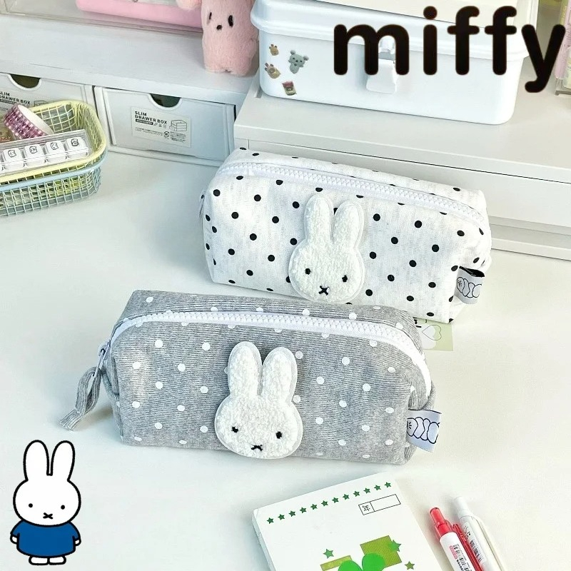 Pencil Case Large - ミッフィーウサギのかわいいクリエイティブな漫画柄の学習文具、シンプルで大容量の携帯用汚れに強い洗える筆箱