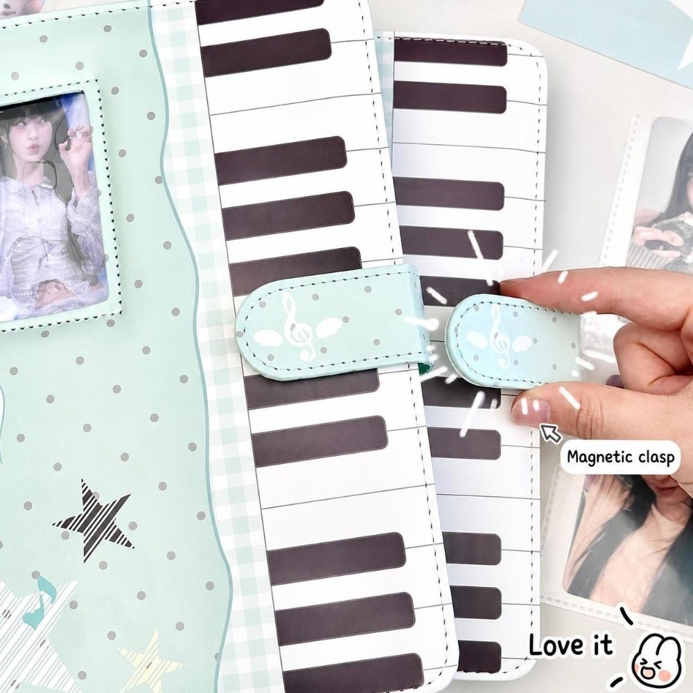 Notebook Dotted A5 - かわいい水玉模様のピアノバインダーノート A5 ルーズリーフフォトアルバム 取り外し可能なPUレザー Kpopアイドルフォトカードホルダー 学校日記帳