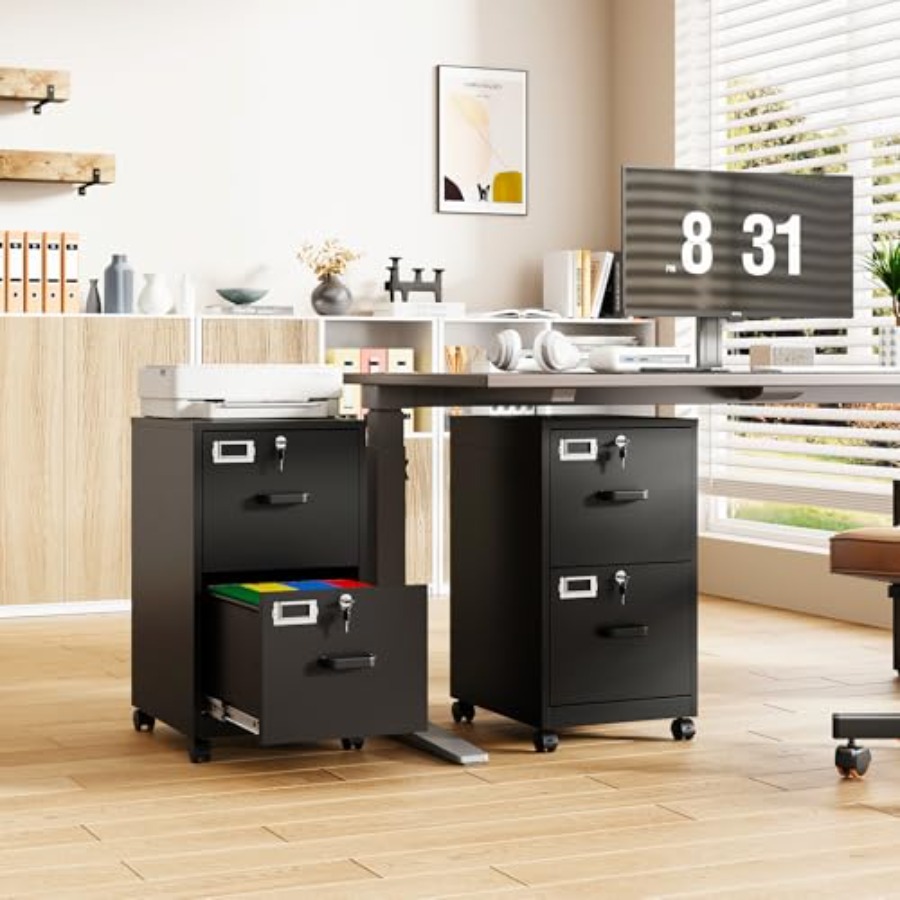 2段引き出し式ロック付きローリングファイルキャビネット、A4 - File Folder Hanging のレビューと価格